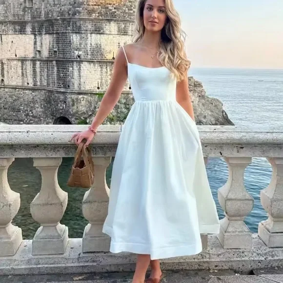 Elegant Light Blue Spaghetti Strap Dress - Picture 4 of 4